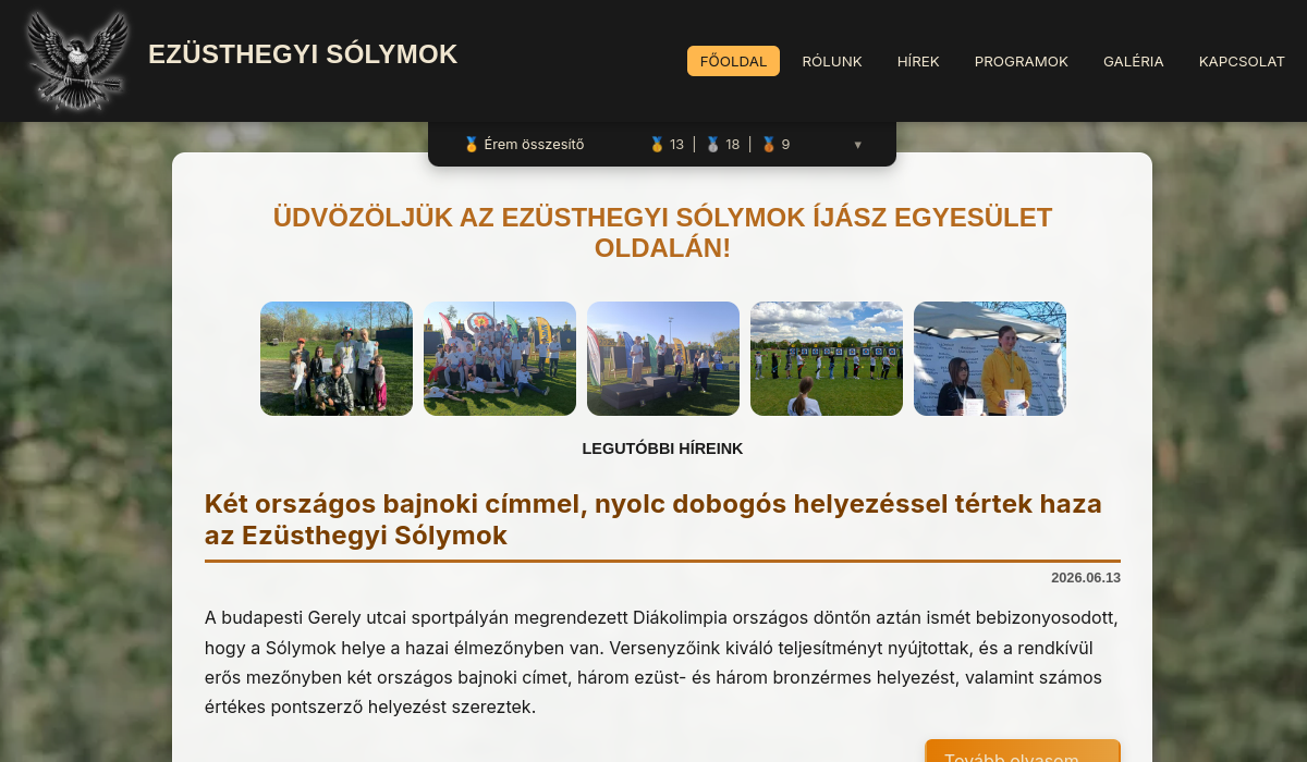 Ezüsthegyi Sólymok weboldal előnézet